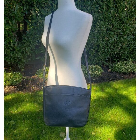 Vtg Longchamp Midnight Blue Pebble Leather Adjustable Strap Crossbody Bag